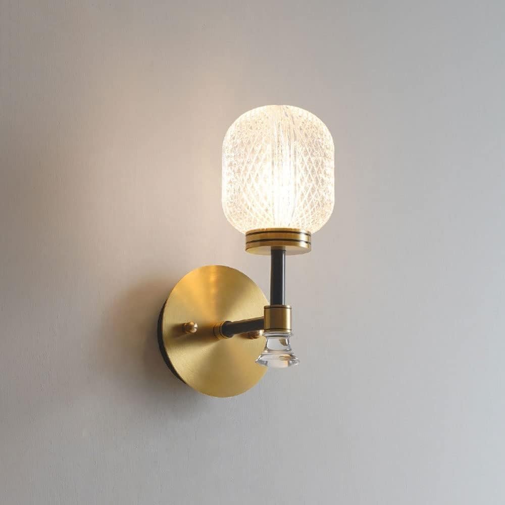 CWCQGH Wall Lamps Sconces PostWall Light Pattern Glass Wall Mounted Lamp, Copper Wall Sconce Home Decor Wall Lighting Fixture, G9 Headboard Lamps Indoor Wall Wash Lights for Living Room