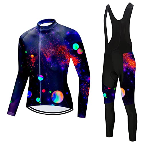 Women Cycling Jersey Set Long Sleeve Bike Shirts Clothing Full Zipper Bicycle Bibs Pant with 20D Padded Cycling Kit