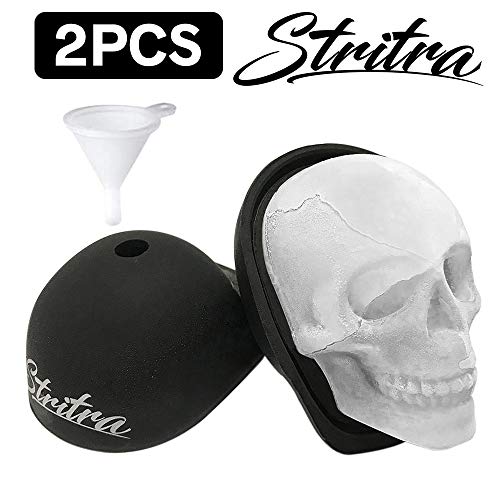 Stritra - Extra Large 3D Skull Ice Mold Silicone Skull Chocolate Jelly Molds Trays With Funnels For Christmas Parties Whiskey, Bourbon, Cocktails, Beer, And Resin Artwork (Pack Of 2) #TOP7