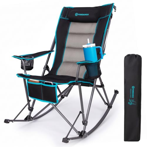 FUNDANGO Camping Rocking Chair Silla Mecedora de Camping Sobredimensionada Resistente 440 Libras con Acolchonado Plegable