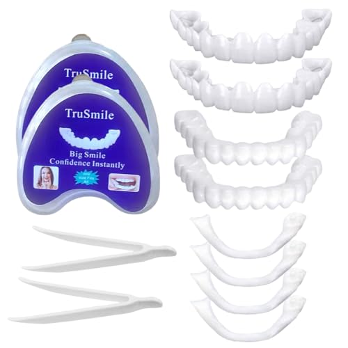2 Pares Carillas Dentales Ajustables, Dientes Postizos Temporales,Dentaduras Superior e Inferior Instantáneas, con Mini Pinzas Para el Blanqueamiento de Dientes Con Cobertura Imperfecta