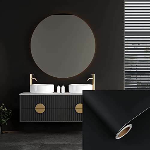 Image of WISDOM Self Adhesive Removable Peel and Stick Vinyl Wallpaper for Use Kitchen,Bathroom,Bedroom,Kids Room (18 x 60 inch, Black Matte Wallpaper)