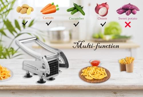 French Fry Cutter with 1 Blade, Professional Stainless Steel Fry Cutter, Press-on French Fry Cutter, Non-Slip Suction Base, Ideal for use with air fryers and ovens.