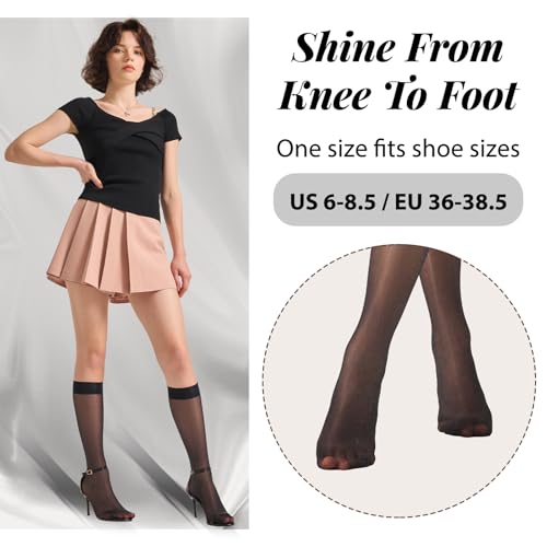 3 Pairs Shiny Knee High Stockings for Women 40 Denier Glossy Nylon Trouser Socks4