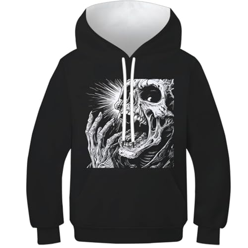 Pull avec Grande Poche et Imprimé 3D Crâne Garçon 12-14 Ans Idée Cadeau Anniversaire Ado