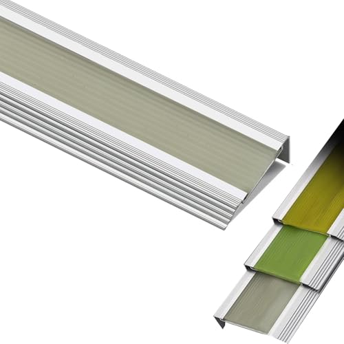 Perfil de Borde de Escalera de 100 cm con Tira Luminosa, Protectores de Esquina con Moldura en L para Escaleras Interiores y Exteriores(Beige)