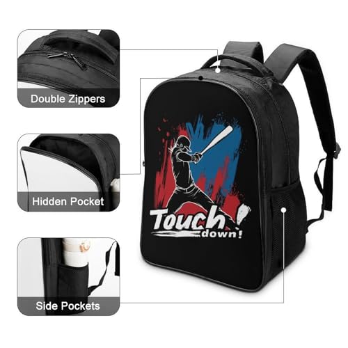 Funny Baseball Touchdown Funny 16 Inch Backpack for Men Women Casual Daypack with 2 Compartment for Travel Work4