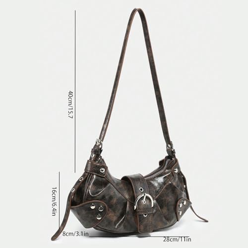Image of Women's Y2K Purse Shoulder Bag Top Handle Handbag Small Punk Hobo Clutch Purses Bags Trendy Trendy Leather Buckle Punk Purses