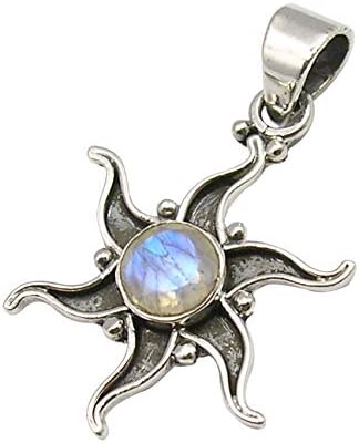 Rainbow Moonstone Pendant 1.4" 925 Sterling Silver Art Gift