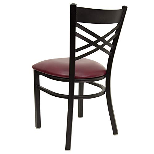 Image of Flash Furniture 2 Pack HERCULES Series Black ''X'' Back Metal Restaurant Chair - Burgundy Vinyl Seat