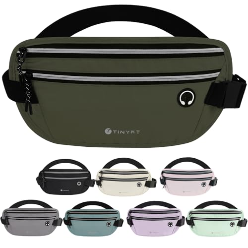 TINYAT Cinturón de dinero antirrobo oculto para pasaporte, soporte para teléfono, impermeable, riñonera de viaje, riñonera para correr, para mujeres y hombres, Verde oscuro/208533