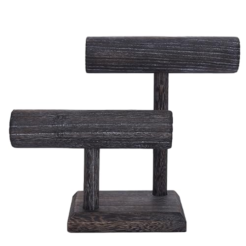 Expositor de joyas, organizador de joyas de madera, torre de exhibición de 2 niveles, soporte de pulsera, estante de exhibición de madera para pulseras, soporte de exhibición de anillos, exhibición de