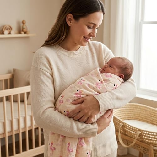 Image of Muslin Cotton Baby Swaddle | 110 x 100 cm | Ultra-Soft, Breathable & Lightweight | Multipurpose | Hypoallergenic | Unisex | Ideal Newborn Baby Gift (Flamingo /Circus /Anchor /Polka)