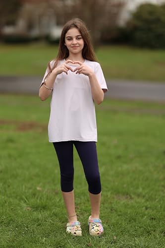 BIG ELEPHANT 3 Packs Girls Capri Leggings with Pockets, High Waisted Yoga Pants Athletic Running Dance Workout for Kids2