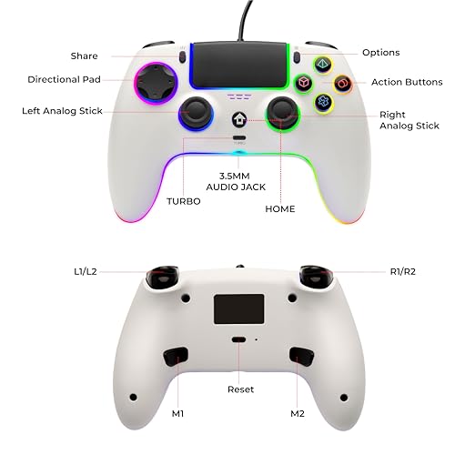 Image of Nitho NOVA RGB Wired Controller for PS5, PS4, PC, Mac, Android & Steam Deck, Gamepad with Hall Effect Triggers, Programmable Buttons, Motion Sensor, Touchpad, Compatible with PS5 Pro /Slim - White
