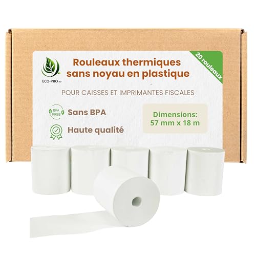 Rouleaux thermiques 57 mm sans noyau plastique et sans BPA pour caisse, lot de 20