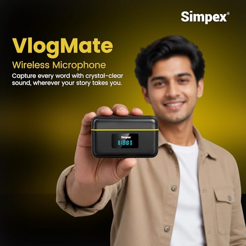 Image of Simpex VLOGMATE-1 Wireless Microphone System Featuring Intelligent Noise Reduction, 20m Range, and Wide Compatibility for DSLR, Android, iOS, Laptops, Perfect for Vlogging, Interviews & Video Shoots.