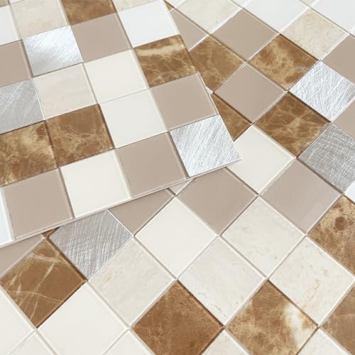 BeNice Peel and Stick Backsplash for Kitchen RV,Square Stick-on Mosaic