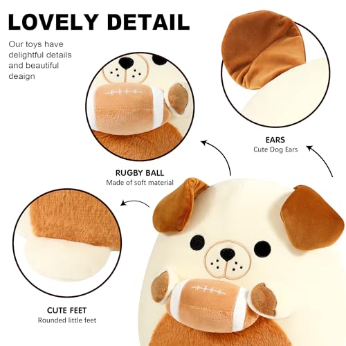shownicer Plüschtier Bulldogge Hund Kuscheltier Mit Rugby Stofftier Kawaii Hund Plüsch Kissen Spielzeug Hund Wurfkissen Geschenk für Kinder Jungen 3+ Jahre (Hund & Rugby, 30cm)