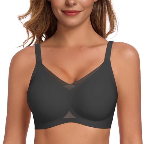 Gailife Womens Wireless V Mesh Comfortable Bra Seamless Bralette Push Up Brassiere No Underwire Supportive Tshirt Everyday Bra, Black, M