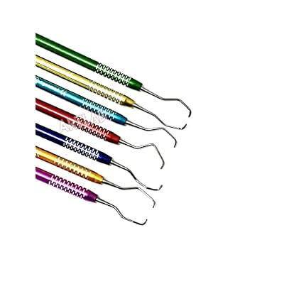 Premium German Stainless Steel -Dental Gracey Curette Set Dental Veterinary Instrument Kit -Gracey Periodontal Curettes Double Ended Hollow Handle -Dental Instruments (Set of 7 Colored Hollow Handle)