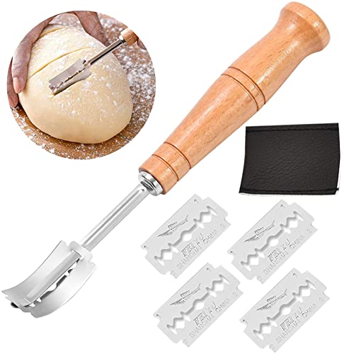 Cuchillo de Panadero Herramienta de Corte de Pan Cuchillo de Repuesto Mango para Masa Cuchillo de Pan con 5 Cuchillas de Afeitar para DIY Pan Masa Hornear Cocina Bricolaje Cover