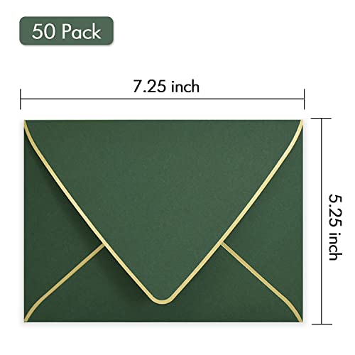 image for AZAZA A7 Green Envelopes 50 Pack With Gold Border Christmas Envelopes 