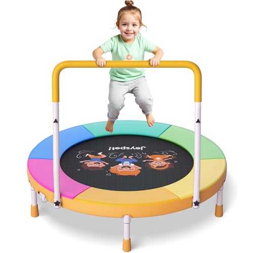 3 Fuß faltbares Trampolin für Kinder 36 Zoll kleines Mini-Trampolin mit Griffstange, höhenverstellbar, maximale Belastung 150 Pfund, ideale Sprungmatte für Kleinkinder & Babys für drinnen und draußen