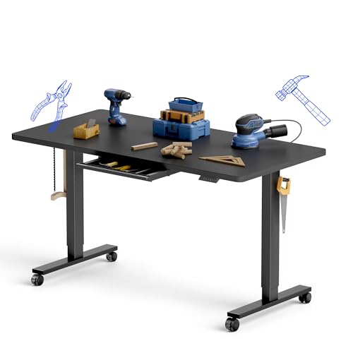 FLEXISPOT Electric Adjustable Workbench, 55x28 Inches Ergonomic Worktable with Drawer and Wheels for Garage, Workshop and Office, Spacious Desktop for Woodworking and Crafts, Black, 4 Packages - image 1