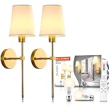 ROOICOXX Wall Sconce Battery Operated Light Set of 2, Battery Powered Wall Sconce with Smart Bulb Re