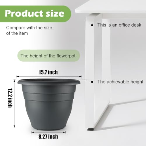 Image of RooTrimmer 3 Pack Large 16 Inch Plastic Plant Pots for Outdoor Plants,Durable & Lightweight Flower Pots with Drainage Holes,Weather-Resistant Large Planters for Patio Garden(Gray)