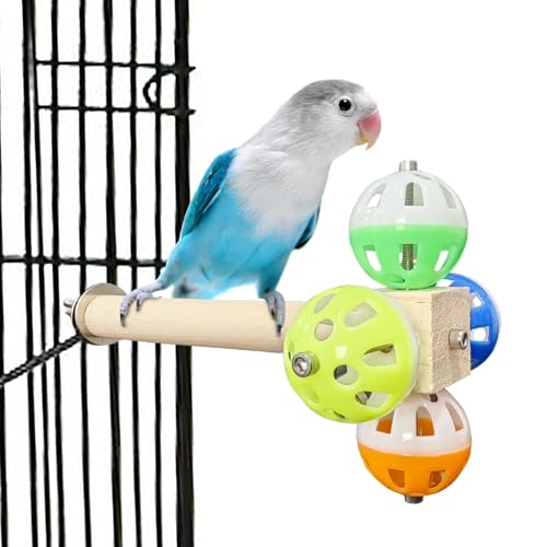Image of PINVNBY Bird Perch Stand Toy with Rotating Balls, Parakeet Perch Toy Bird cage Accessories Wooden Puzzle Parrot Toys Bird Perch for African Greys，Budgies, Lovebirds, Medium Parrots