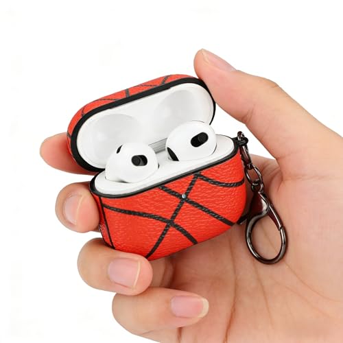 Image of Basketball AirPods 4 Case, PU Leather Protective Cover Compatible with Apple AirPods 4th Generation 2024, Fits A3058 A3059, Keychain, Red