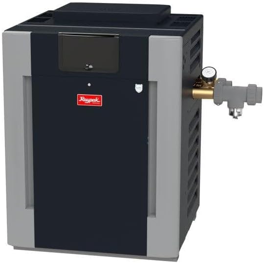 Raypak 399k BTU ASME Low Nox Gas Pool Heater, Natural Gas, Bronze Header, Cupronickel Tubing, Digital Control, 0-5000 ft. Elevation