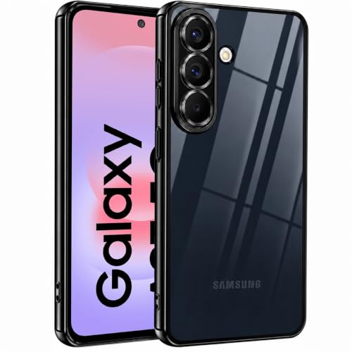 Image of VONZEE Clear Logo Electroplating Transparent Case for Samsung A37 5G, Magnetic Plating Electroplate TPU Cover, Individual Camera Protection for Each Lens - Black