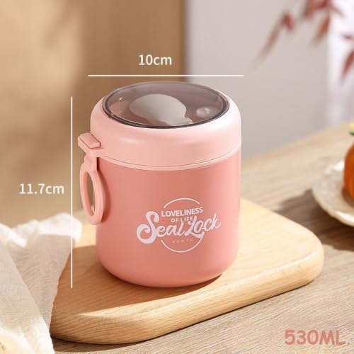Image of 530ml Insulated Lunch Pot with Built-in Spoon | 304 Stainless Steel Food Jar, Double Wall Thermal Insulation | Leakproof Soup Container | Bento Box for Office, School & Travel - Pink