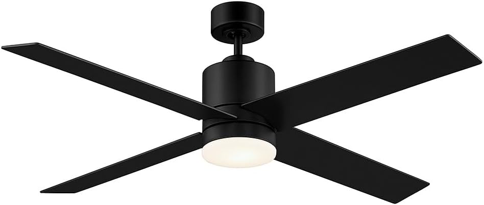 Meridian M2015MBK Modern White Frosted Glass 52" Ceiling Fan with Light and Remote, Integrated LED 17 Watt, Matte Black