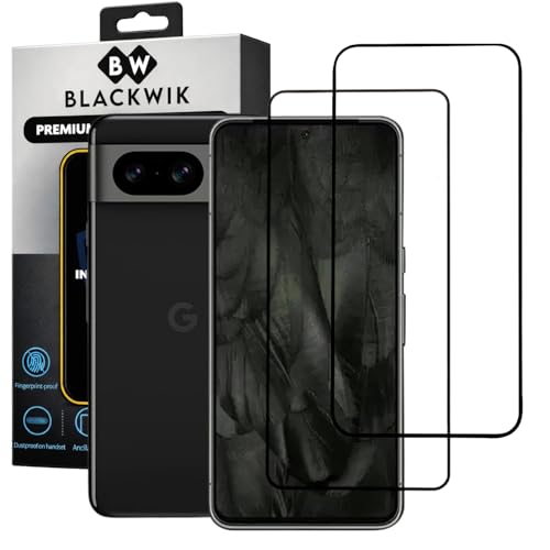 Image of Blackwik Military-Grade Gorilla Tempered Glass for Google Pixel 8 (Black, Pack of 2) | Edge to Edge Full Screen Coverage | Scratch Resistant | Easy Installation Kit | Screen Protector for Smartphone