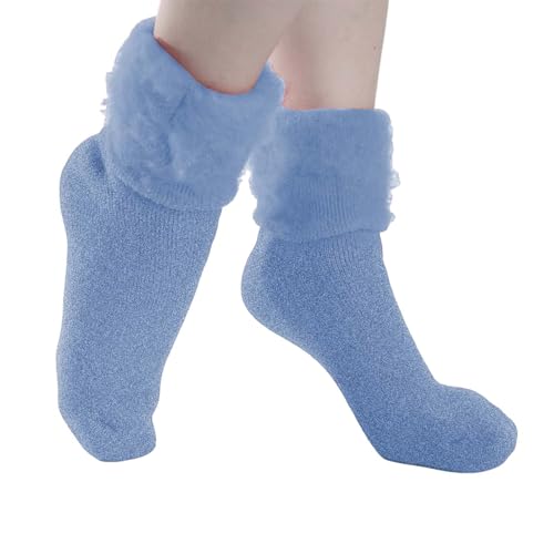 Calcetines cómodos de invierno para mujer, multicolor, de color sólido, cómodos, cálidos, mullidos, para mujer, paquete, azul celeste, Altoa única