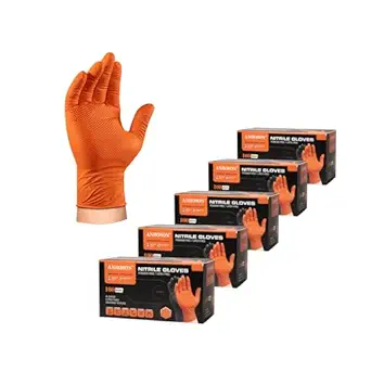 10mil Nitrile-Gloves Disposable-Orange Chemical-Resistant Rubber - Mechanic Gloves Heavy Duty, Latex Free, Diamond Grip (500, Medium)
