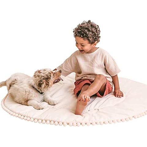 MINICAMP Baby Spielmatte für den Boden - gepolstert - runde Bodenmatte mit Bommeln für Tipi-Zelte - Spielmatte aus 100% zertifizierter Baumwolle Cover