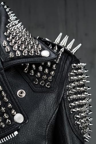 Men's Black Brando Full Silver Spiked Motorcycle Leather Jacket - Night Club Rockstar Music Festival Punk Fashion Outerwear3