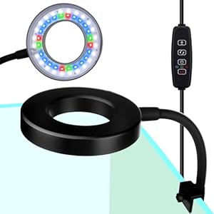 DOMICA Clip On Aquarium Light with Timer for 1 to 3 Gal Fish Tank (Dimmable White+Blue+Red LED) USB Moving Lamp for Open Terrarium (Adapter NOT Included)