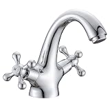 TrAdE shop Traesio Rubinetto BICOMANDO per LAVABO APPOGGIO Bagno Comando Croce Vite Acciaio Cromato