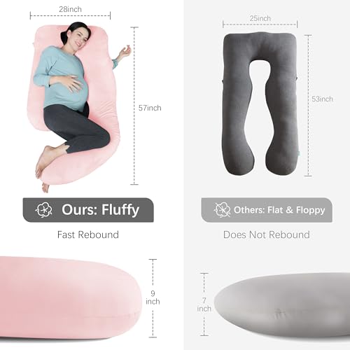 Image of MOON PARK Pregnancy Pillows for Sleeping - U Shaped Full Body Maternity Pillow with Removable Cover - Support for Back, Legs, Belly, Hips - 57 Inch Pregnancy Pillow for Women - Pink