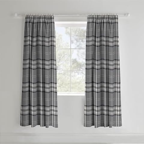 Catherine Lansfield Charcoal Grey Check Curtains Cover