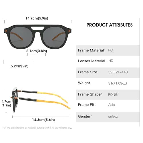 helena Retro Vintage Double beam Pilot Sunglasses Women 70s Trendy round Stylish UV400 Outdoor punk Sun Glasses S653