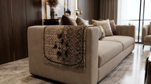 Image of KINGLY Quilted Velvet Sofa Cover Mehndi Green 2 Pc Arm Cover Anti Skid Pipe