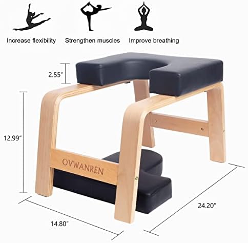 ovwanren Yoga Headstand Bench- Stand Yoga Chair for Family, Gym - Wood and PU Pads - Relieve Fatigue and Build Up Body