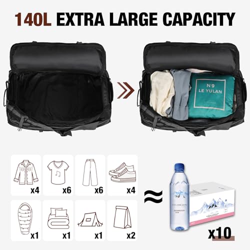 REDCAMP 85L/120L/140L Foldable Duffle Bag with Wheels, Large Travel Duffel Bag 5